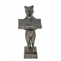 TRAY STATUE CAT CARDBRASS SILVER COLORED 